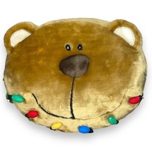 Holiday Bear Pillow Christmas round colorful lights brown plush face animal